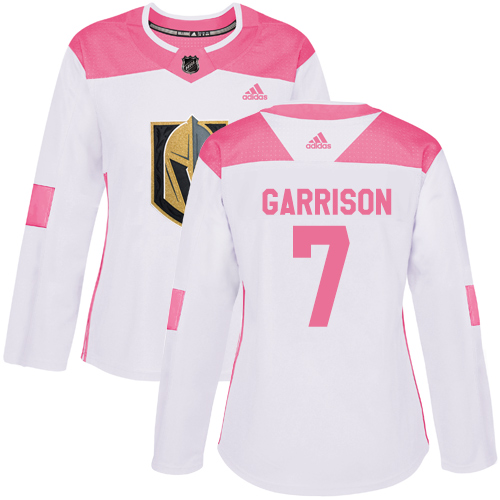 Adidas Golden Knights #7 Jason Garrison White/Pink Authentic Fashion Women's Stitched NHL Jersey - Click Image to Close